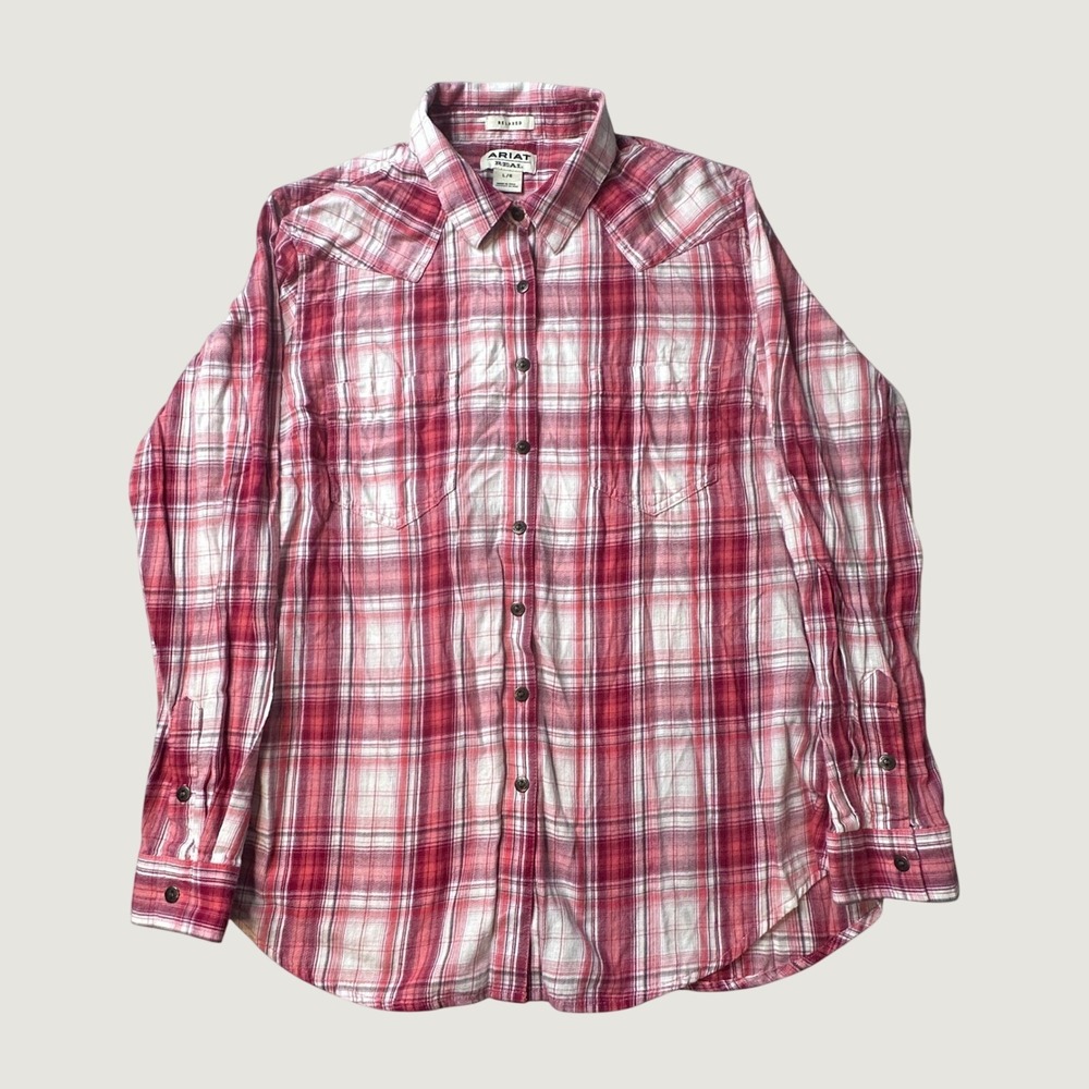 Ariat Shirt Womens L Real Billie Jean Red Plaid Relaxed Button Down Long Sleeve